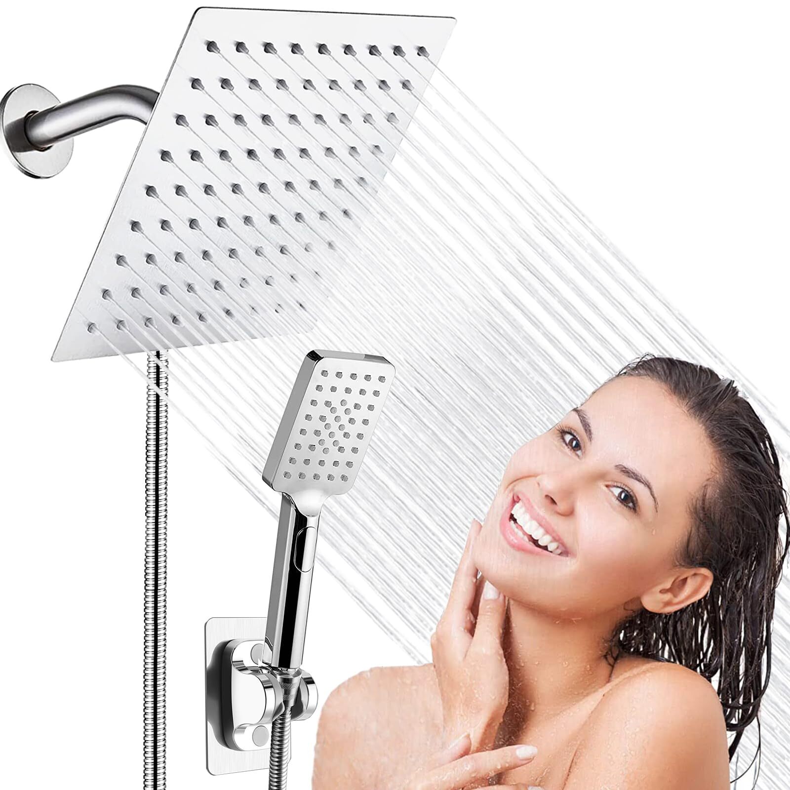 Shower Head,8''High Pressure Rain Shower Head with Handhead Combo,3 Spray Set...