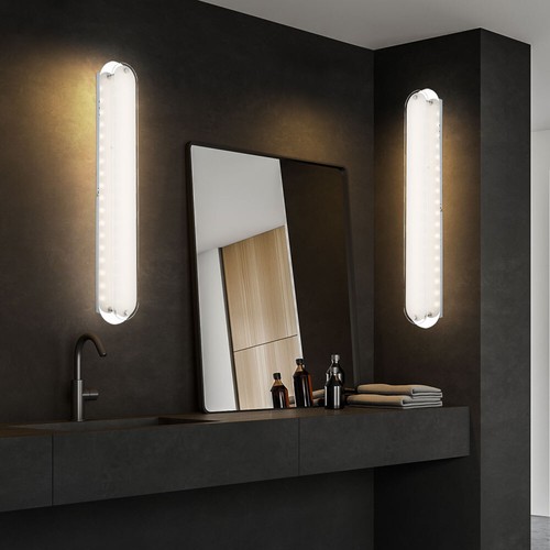 Applique Specchio Lampada da Soggiorno LED Parte Raso Vetro Cromato L 47 CM - Foto 6 di 10