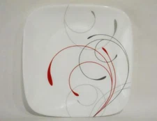 1 Corelle SPLENDOR Square APPETIZER PLATE 6 1/2" Bread Dessert Red Gray Scrolls
