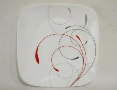 1 Corelle SPLENDOR Square APPETIZER PLATE 6 1/2" Bread Dessert Red Gray Scrolls