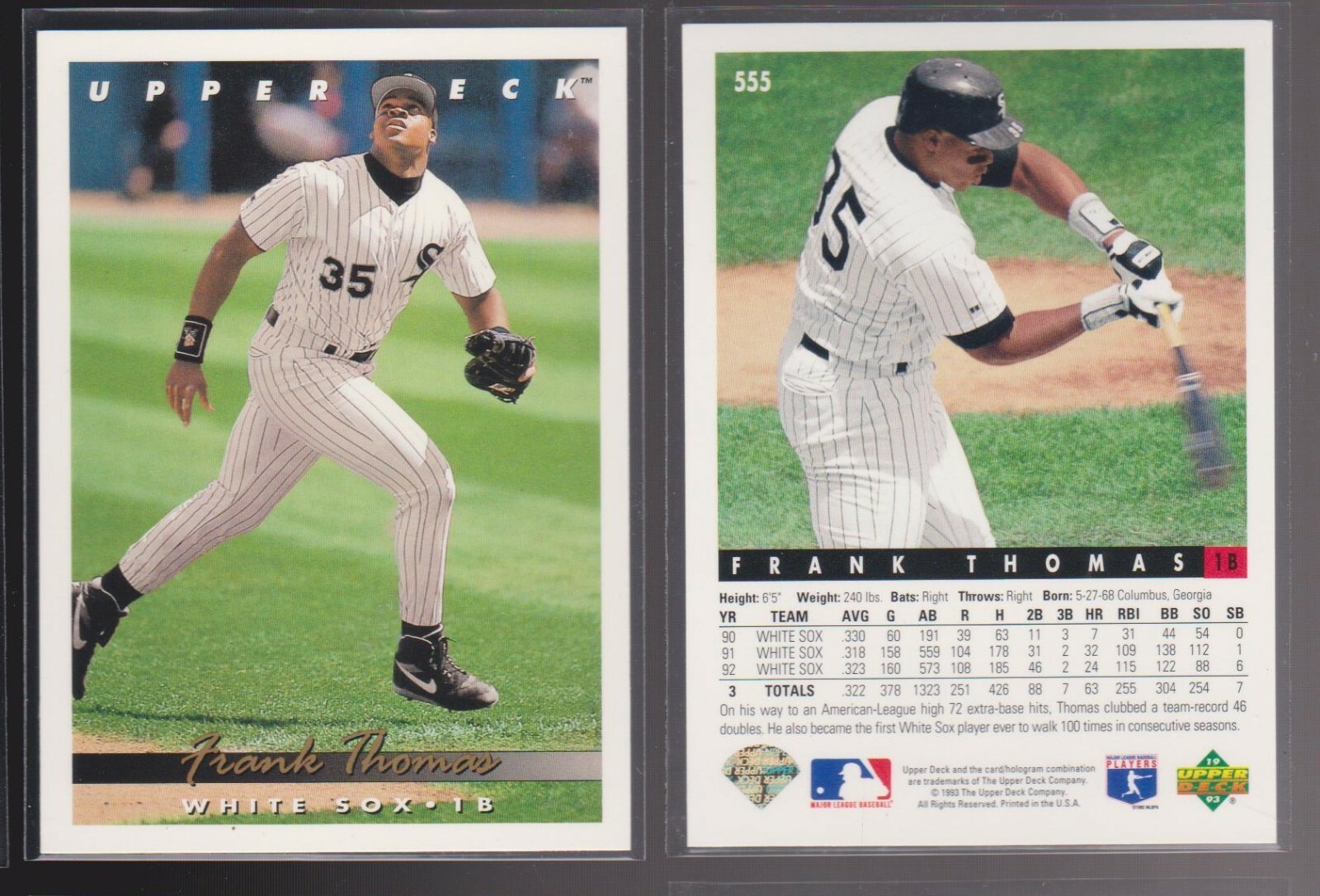 1993 UPPER DECK GOLD HOLOGRAM BACK PARALLEL #555 FRANK THOMAS MINT CONDITION SP