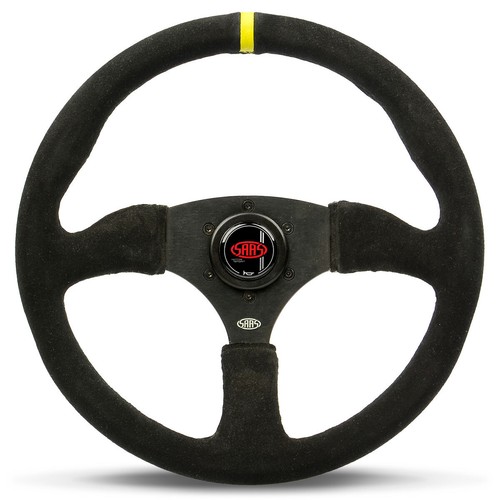 SAAS SUEDE 350mm DEEP DISH STEERING WHEEL 14" ADR TOKYO Black SPOKE INDICATOR - Picture 3 of 8