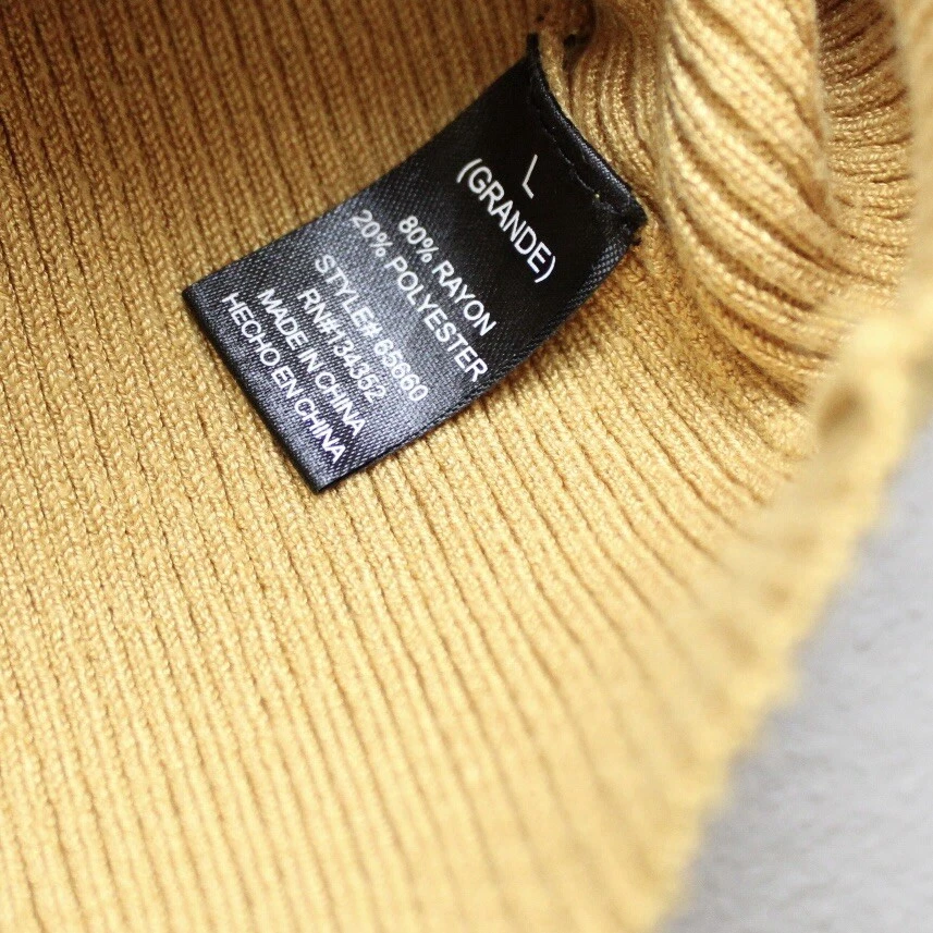 Top tejido acanalado Ambiance Apparel para mujer talla L amarillo mostaza cuello alto preppy Foto 4 de 4