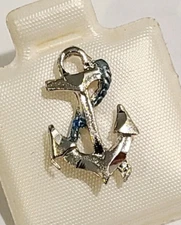 Vintage Silver Tone  Ship's Anchor w/ Blue Rope Tie Lapel Brooch Pin. Nautical