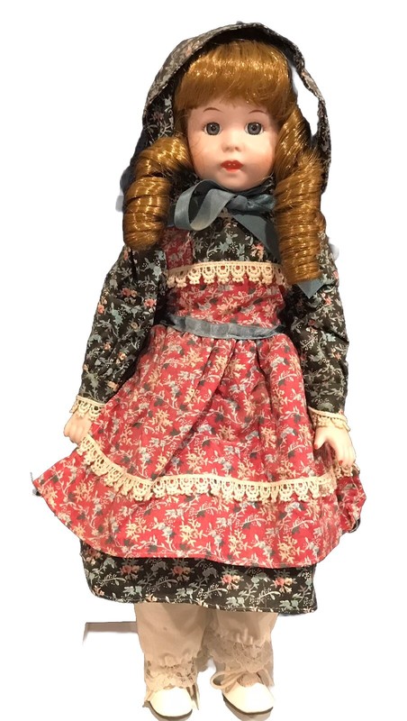 VINTAGE 1989 HERITAGE MINT LTD COLLECTIBLE PORCELAIN DOLL W/PRAIRIE DRESS & HAT