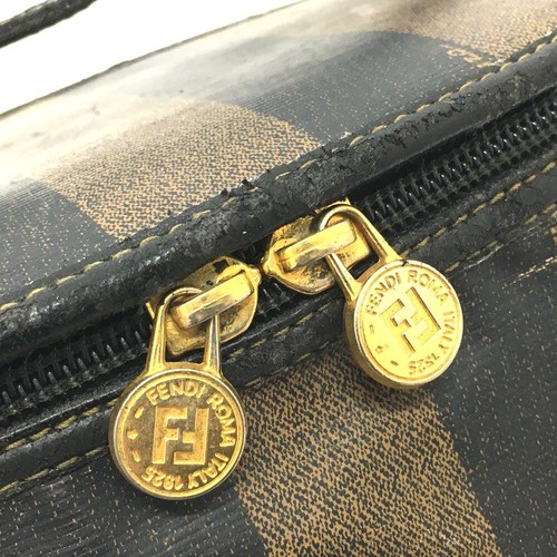 FENDI FF logo pecan Oval type Vanity bug Hand Bag PVC/Leather Brown - Picture 6 of 10