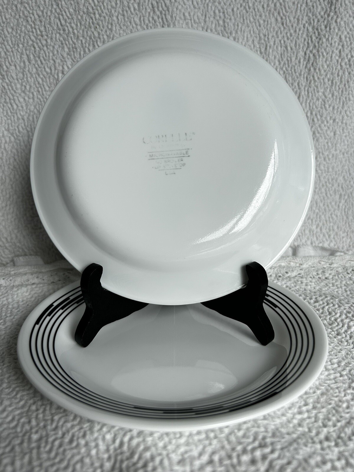 Vintage Corelle Bread Plates 1990s Set Of 2 Optic Black 7 1/8”Geometric