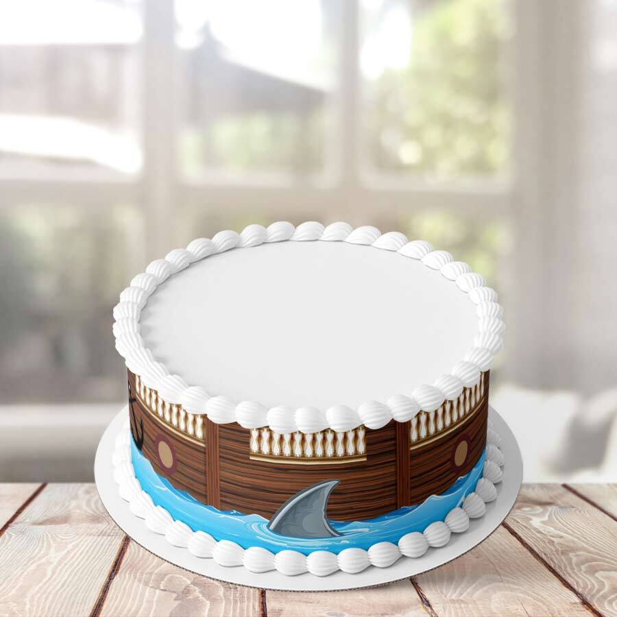 3D PERSONALISED EDIBLE Icing Cake Topper Round PIRATE GALION SHIP