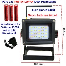 FARO FARETTO LED COB 10W CON 3 BATTERIE RICARICABILI  SVILUPPA 100W/50W+STROBO