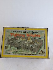 Vtg 60s Marx Carry All Action Fighting Knights Playset Castle Toys 4635 Tin