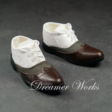 1/3SD BJD Spliced Pointed Top Suit Shoes Boy Lace Up White Gray Brown PU Leather