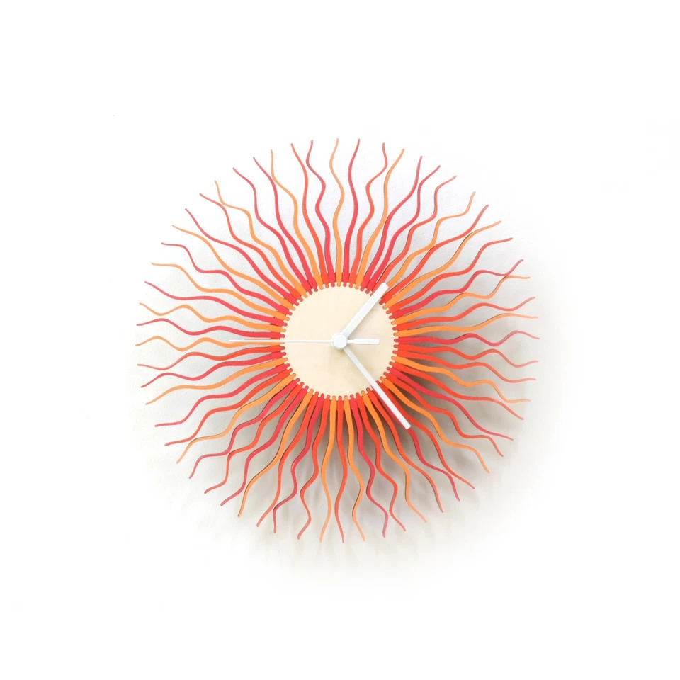 Red / orange sunburst wall clock with organic look by ardeola - Radium red - Image 4 of 4