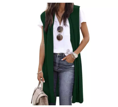 Women's Casual Sleeveless Open Front Tunic Vest Long Cardigan Tops Waistcoat New - Picture 6 of 30