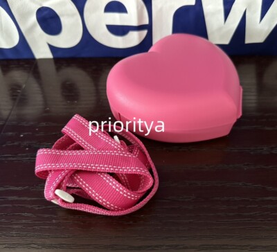 Tupperware Valentine Heart Shaped Snack Chocolate Container w/ Strap Pink New
