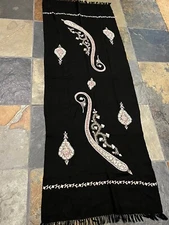 Beautiful Embroidered Black Fringed Scarf Wrap Shawl Pink Ribbon 72 x 24