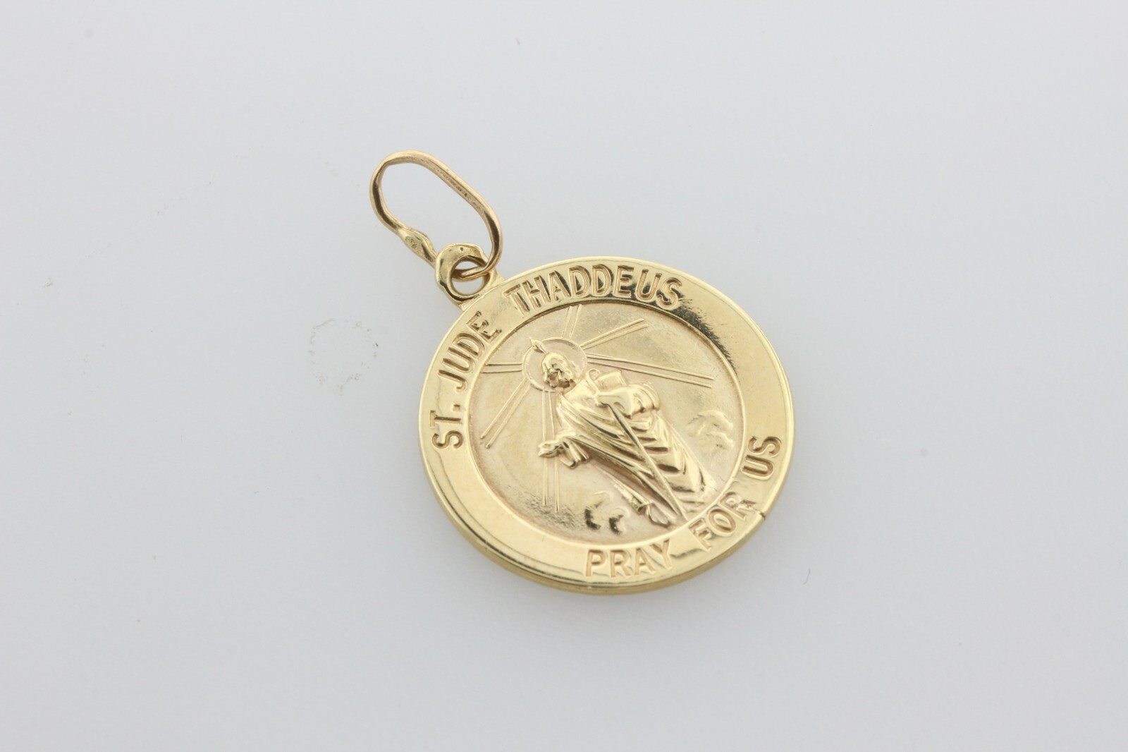 14 Karat Gelbgold Heiliger Judas Thaddäus Gebet für uns Rund Charm