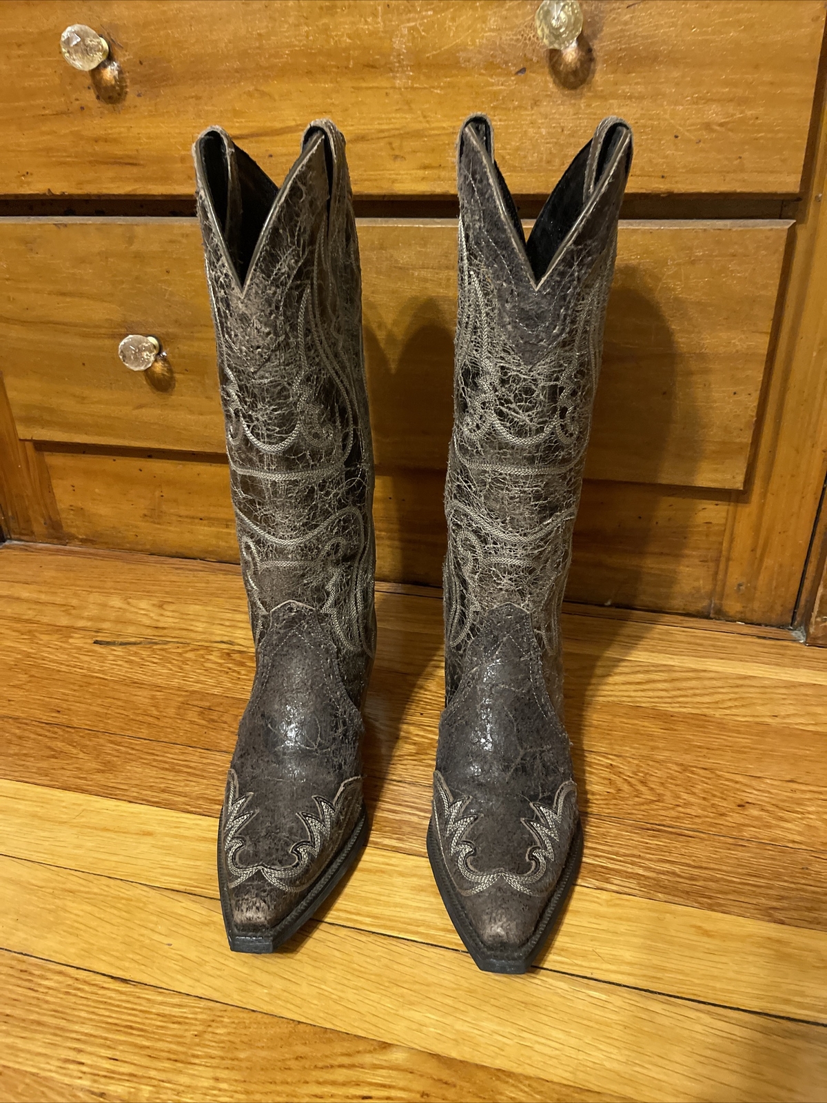ARIAT Womens Heritage Leather Wing Tip Snip Toe Cowgirl Boots 6.5B Broken-Slate