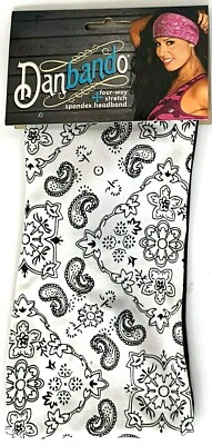 WHITE PAISLEY SPANDEX DANBANDO YOGA HEADBAND BANDANNA SWEATBAND BIKER HEADWRAP