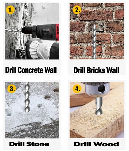 Brocas de taladro de mampostería de 5/32""X 3-1/2"" tapón con punta de carburo vástago medio plano-10 piezas - Imagen 3 de 10