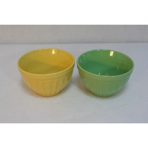 Pier 1 Imports Steingut gerippt limettengrün zitronengelb Müsli Eisschalen - Bild 1 von 5