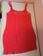 Vtg Warner's Stretch Lace Slip Dress Size 36 Nightgown Y2K Coral Red Lingerie