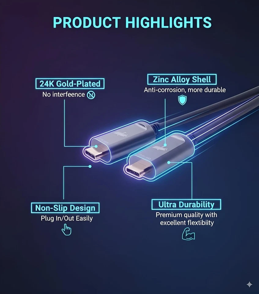USB-C  Active Optical Cable  USB 3.2 Gen 2(10 Gbps), 8K, HDR, 4:4:4, 60W PD 16ft - Image 4 of 4