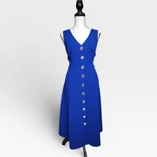 Tommy Hilfiger Size 6 Royal Blue Silver Button Front Midi Sleeveless Dress