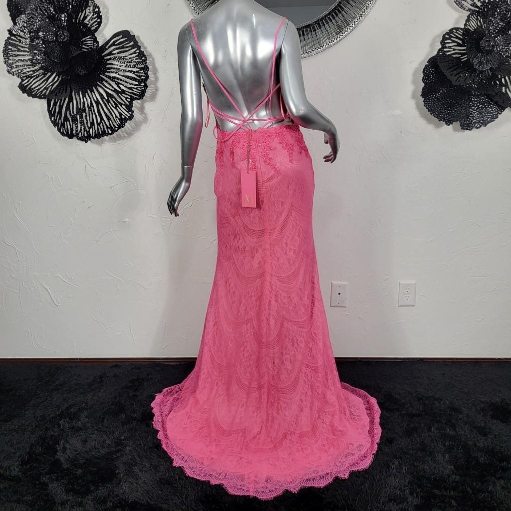 NWT~$410~MORRELL MAXIE~SZ 10~PINK EMBROIDERED LACE SEQUIN PROM EVENING DRESS