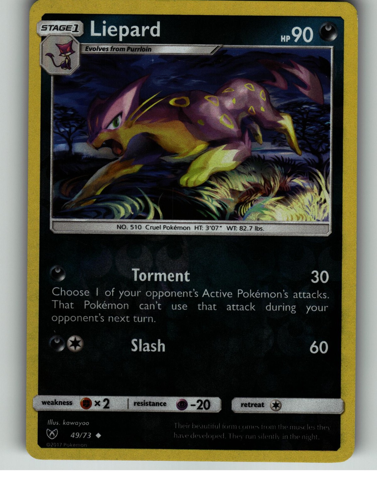 Liepard 49/73 Uncommon Shining Legends Pokemon Reverse Holo Lightly Played