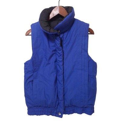 Half Moon Reversible Down Puffer Vest Blue Black Snap Full Zip Women M Warm