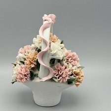 VTG Capodimonte Style Porcelain Flower Basket Centerpiece Italy 7" 6" 4"  Read