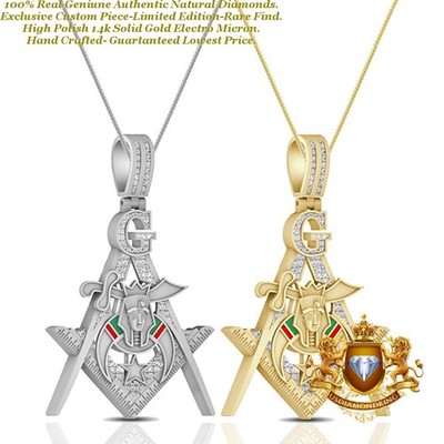 Real Natural Diamond Shriners Freemasonry Masonic Freemason Pendant Charm 2.75''