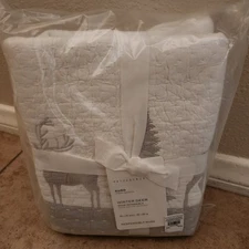 NEW Pottery Barn Winter Deer Reversible Applique EURO Sham gray