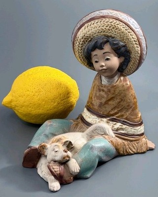 Retired Lladro 2164  Paco Pancho  Boy Sitting with Dog Gres Finish| Mint