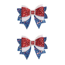 4th of July Patriotic Hair Bows Alligator Clip For Girls Glitter Sparkly Red Whi