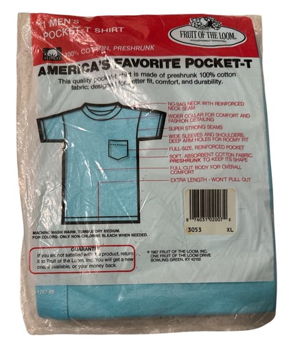 Vtg 70s Fruit of the Loom Cotton Mens NOS Pocket T-Shirt Size XL New - Picture 2 of 12