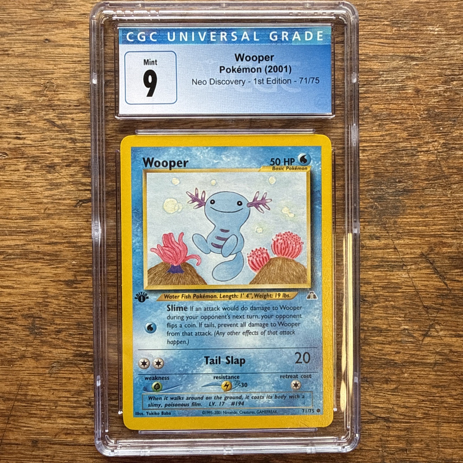 *BLUE LABEL* CGC MINT 9 Pokemon Wooper 71/75 2001 Neo Discovery 1st Edition