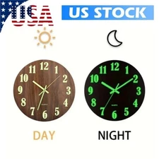 12'' Wall Clock Large Luminous Quartz Night Light Glow In The Dark Silent Home