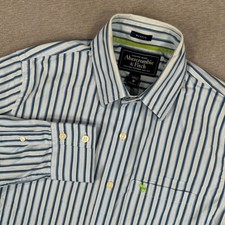 Abercrombie Fitch Shirt Mens M Blue White Muscle Fit Striped Button Down