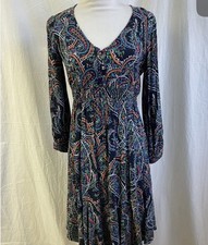 Anthropologie Maeve Maplewood Blue Paisley Long Sleeve V-Neck Midi Dress S