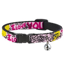 Cat Collar Breakaway with Bell Tweety Bird I LOVE YOU Pink/Black NARROW Fits 8.5