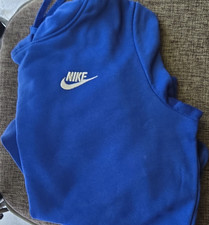 Nike Blue Solid Fleece Hooded Pullover Sweatshirt Unisex S Long Sleeve Logo