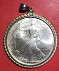 2001 US American SILVER Eagle w/STERLING SILVER Bezel & Clasp! 1.32 Oz Total!