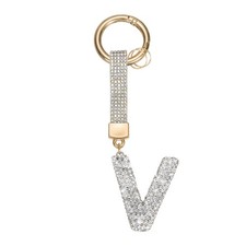 Initial Keychain for Women, Cute Sparkly Rhinestone Key Chains White Letter V