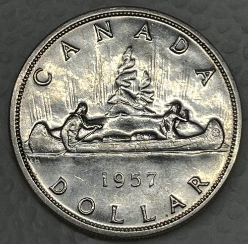 1957 Canada SILVER One Dollar. A Crisp AU Beauty !!