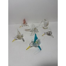 Set of 6 Hand Blown Glass Hummingbird Ornaments Colorful Suncatchers Art Glass