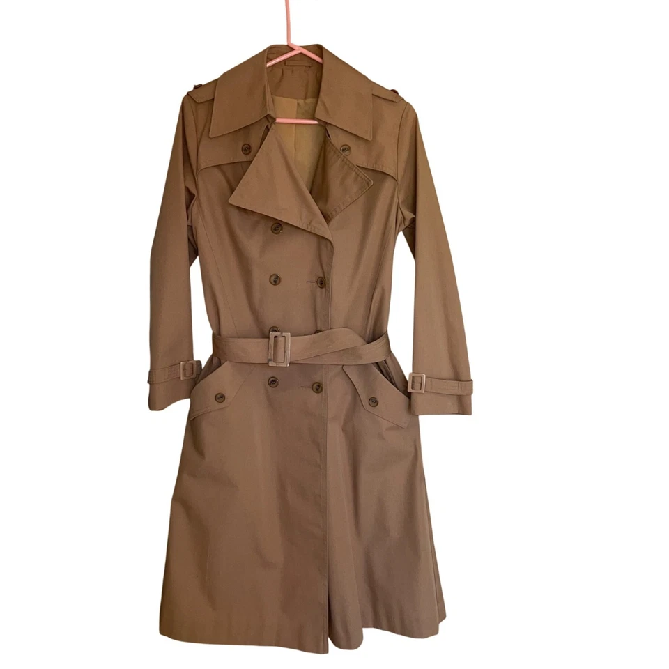 Sears Vintage Womens Trench Coat Size Small Tan Pockets Belted Casual New - Image 2 of 4