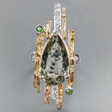 20 ct Art ring Natural Green Amethyst Ring 925 Sterling Silver Size 8 /R438008