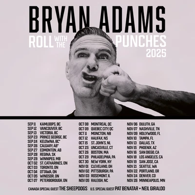 Bryan Adams Roll With The Punches 2025 North America Tour Poster