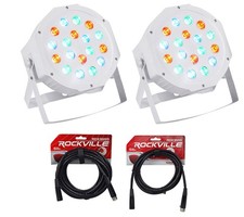  2 Rockville RockPAR50 WHT LED RGB Par Can DJ/Club DMX Wash Lights Cables
